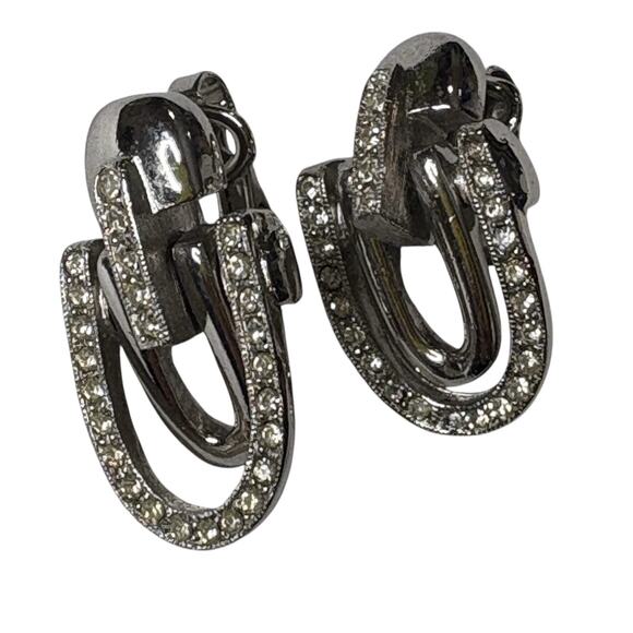 Vintage Trifari Rhinestone Clip On Earrings Art Deco Glamorous‎ Chic Dressy - Picture 1 of 10